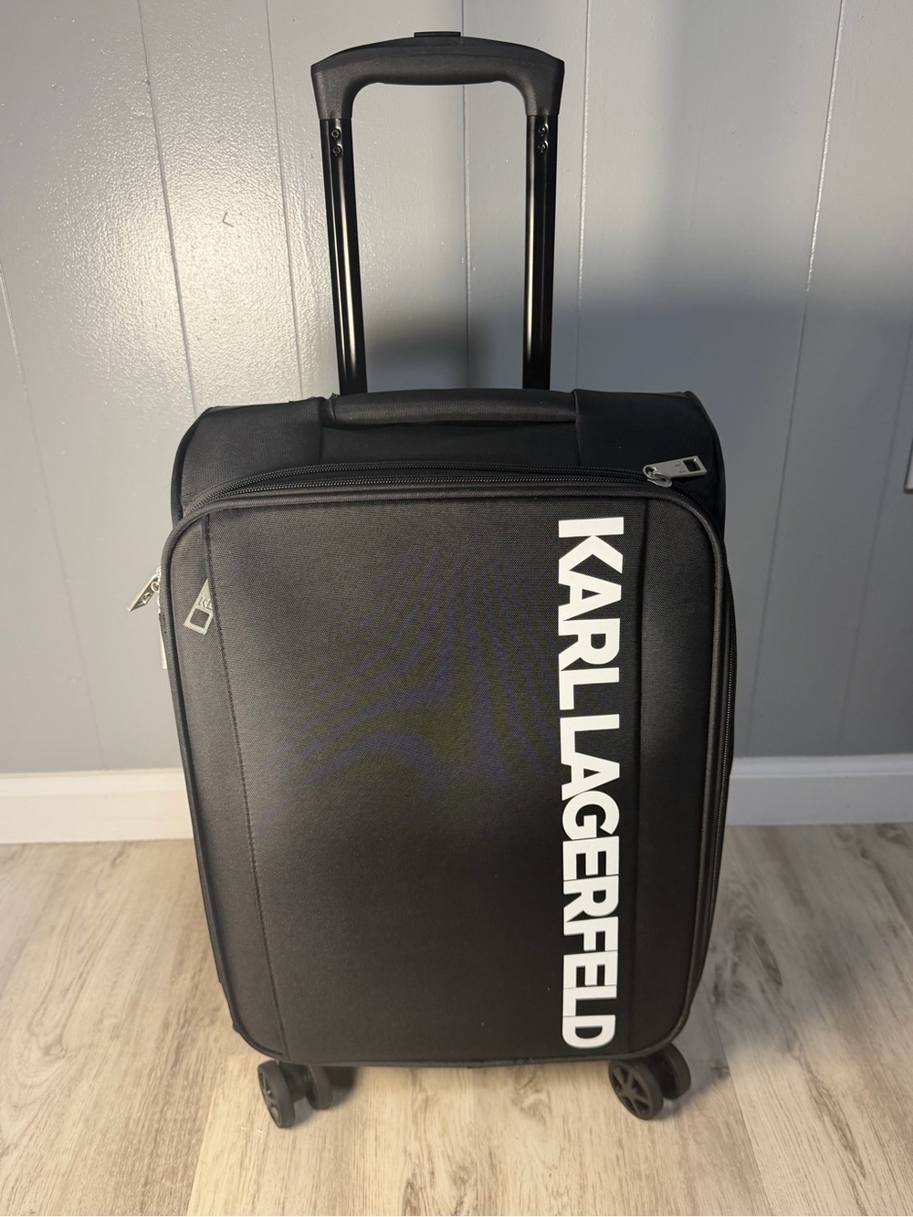 Karl Lagerfeld Black Softside Carry-On with Bold White Logo